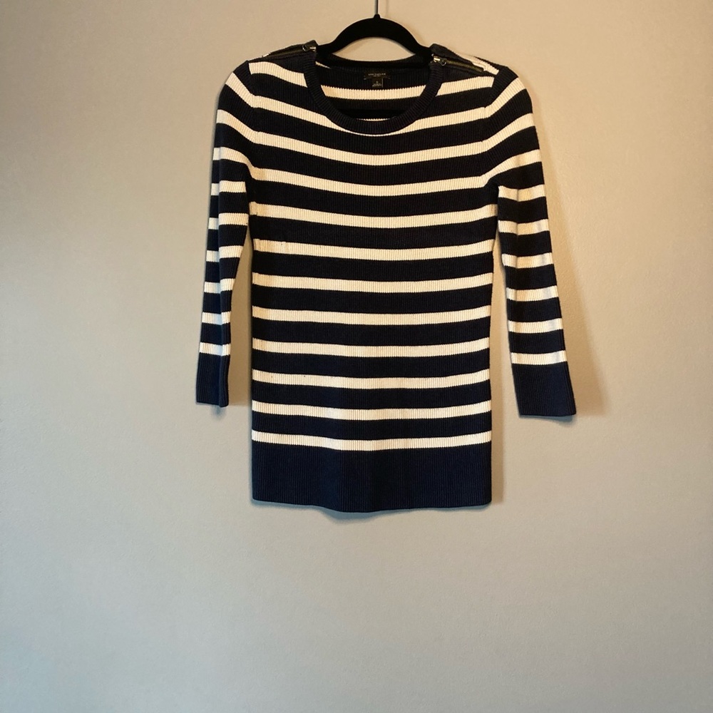 Ann Taylor Navy Blue White Nautical Stripe Sweater S. 
Good Condition